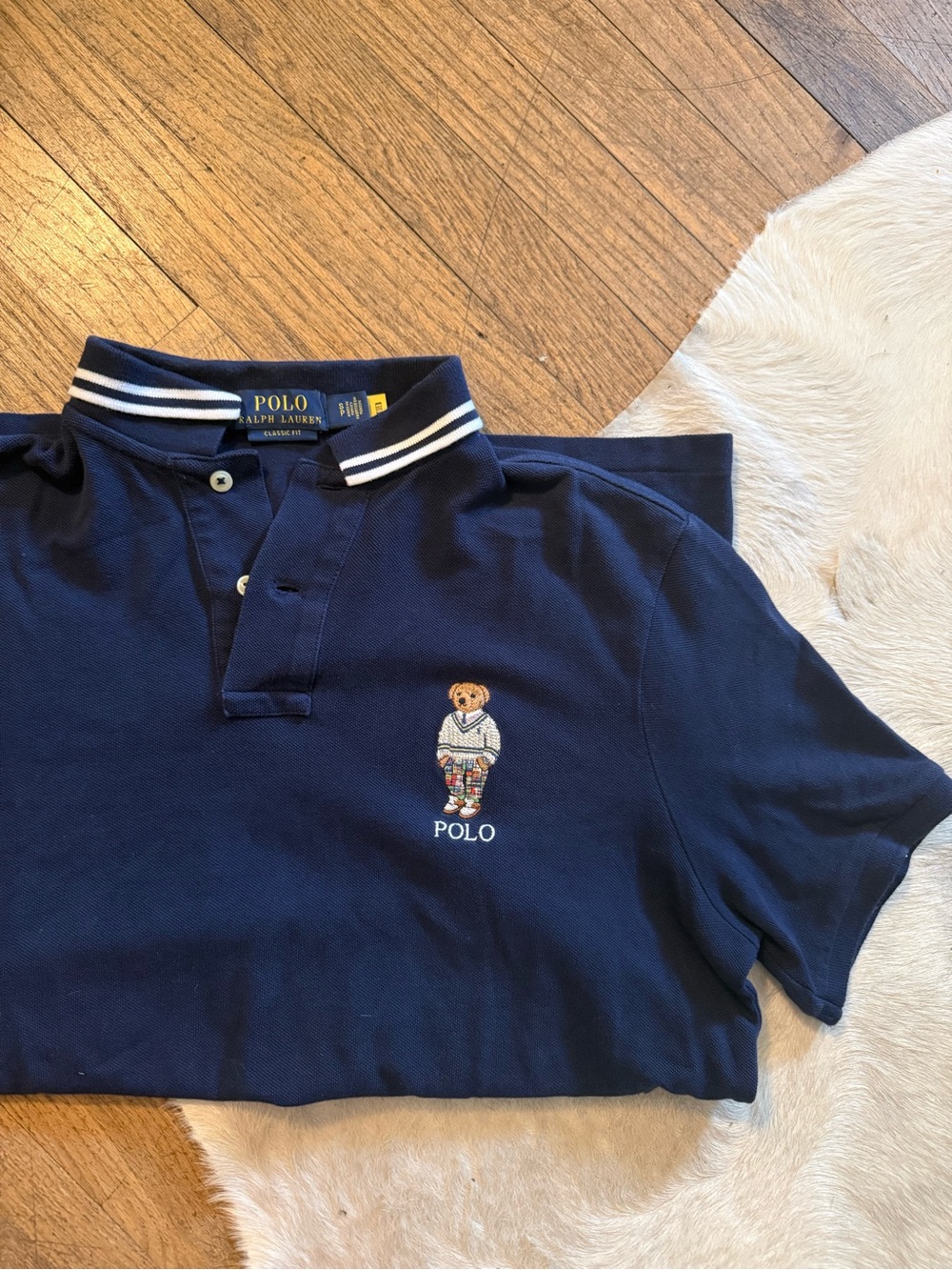 Polo by Ralph Lauren Navy Bear-Embroidered Polo by Ralph Lauren Shirt - Picture 3 of 5